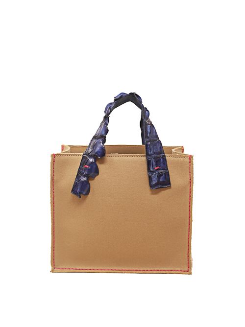 Canvas bag with blue crocodile handles Laboratorio Capri | GRETABABYCAMELCOBALT